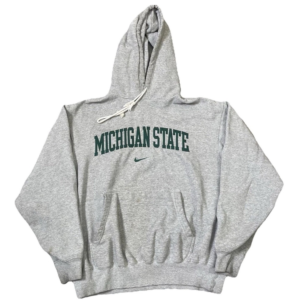 Vintage Nike Michigan State Hoodie XL Gray MSU Baggy Center Swoosh Y2K Spartans